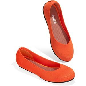 Women's Knit Ballet Orange Flats Round Toe Comfortable Dressy Casual Work Shoes